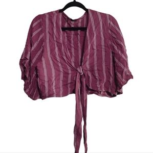 American Eagle Cropped Front Tie Maroon White Stripe Tee Large/matching pants